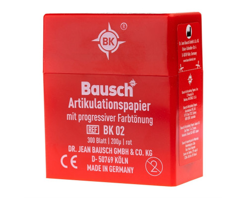 Артикуляционная бумага Bausch BK 02 красная, пластиковый бокс, 200 мк, 300 листов