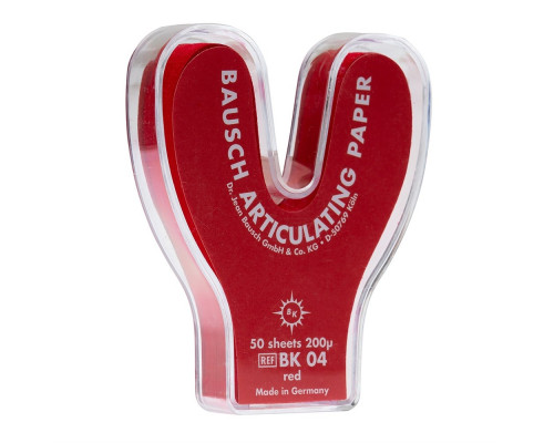Артикуляционная бумага Bausch BK 04 красная, пластиковый бокс, дугобразный, 200 мк, 50 листов