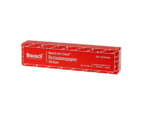 Окклюзионная бумага Bausch ВК 10 прямая красная, 40 мк, картонный бокс 200 полосок