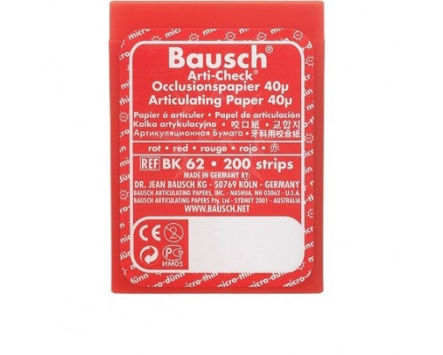 Окклюзионная бумага Arti-Check BK 62, красная, 40 мк, пластиковый бокс 200 полосок, Bausch