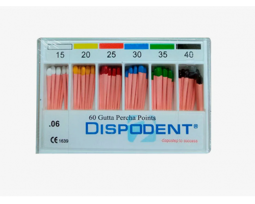 Штифты гуттаперчевые эндоканальные Dispodent 06 ассорти №15-40 (60шт)
