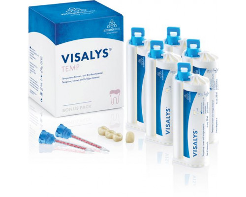 Visalys Temp A2  Bonus Pack - стоматологический материал для изготовления временных коронок (5х50мл, 15 смесит. канюль), Kettenbach